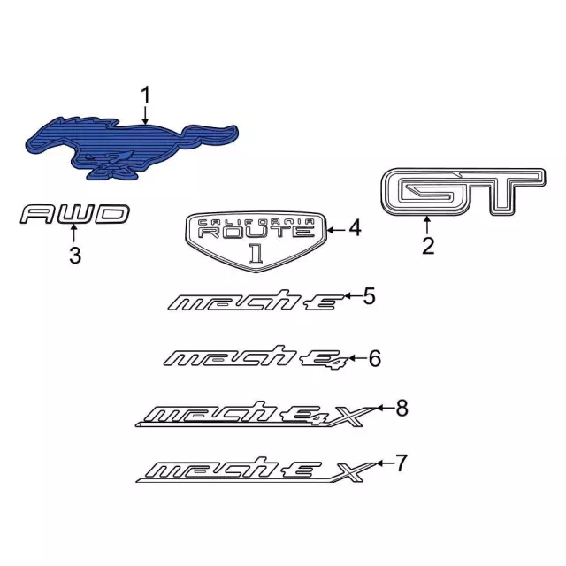 LJ8Z-9942528-E - Hatch Emblem - 2021-2025 Ford Mustang Mach-E