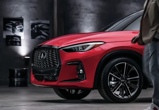 qg★春秋冬純毛ダークグレイ grayヘアライン柄 シングルスーツ L-A6 2022-2025 INFINITI QX55 Grille - Dark metallic grey mesh w/black
