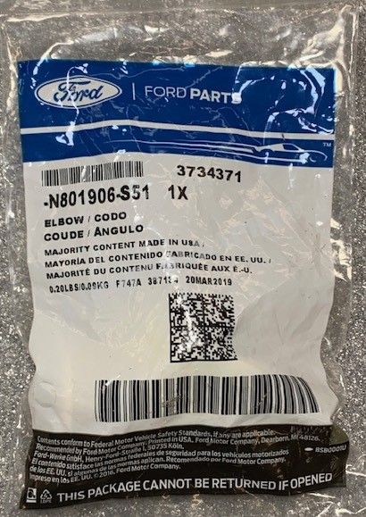 -N801906-S51 - Ford Genuine OEM Elbow 19.0 Inv FLX3/4 Ex Pipe - Lasco ...