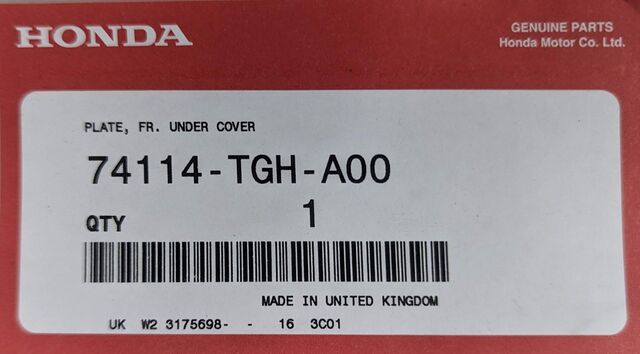 74114-TGH-A00 - Honda Civic - Plate Front Cover (Lower) | All