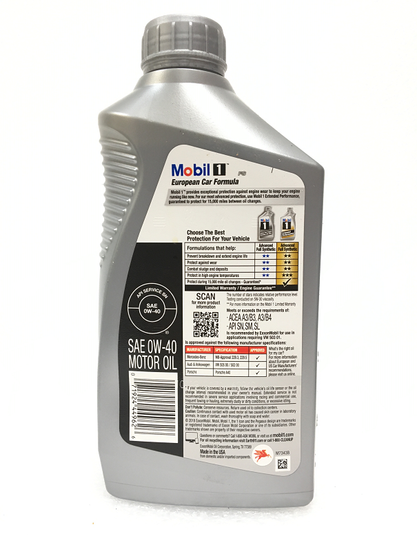 Genuine Mobil 1 O0110 Mobil 1 0W40 Advanced Full Synthetic Motor Oil