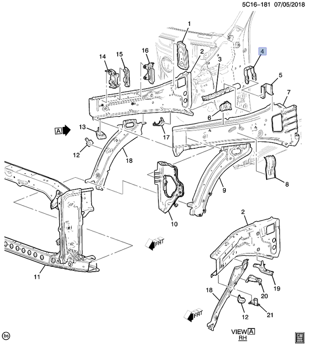 84365977 - Body Side Front Driver Side Fender Upper Rear Bracket  