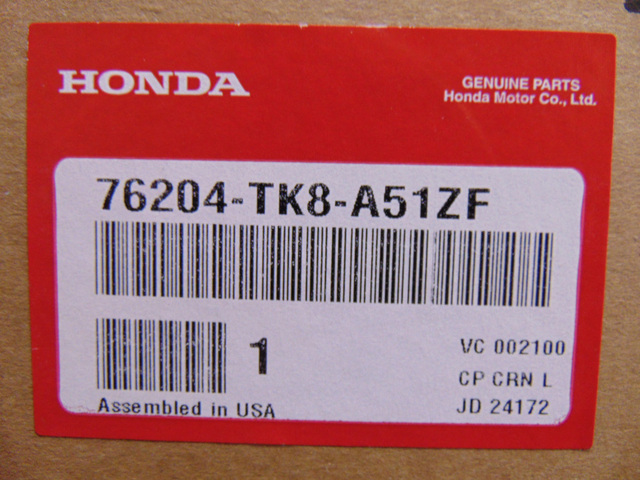 HONDA 部品番号83406-T6A-N01ZA 76204-TK8-A51ZF - Housing Set R *NH603P* (White Diamond Pearl