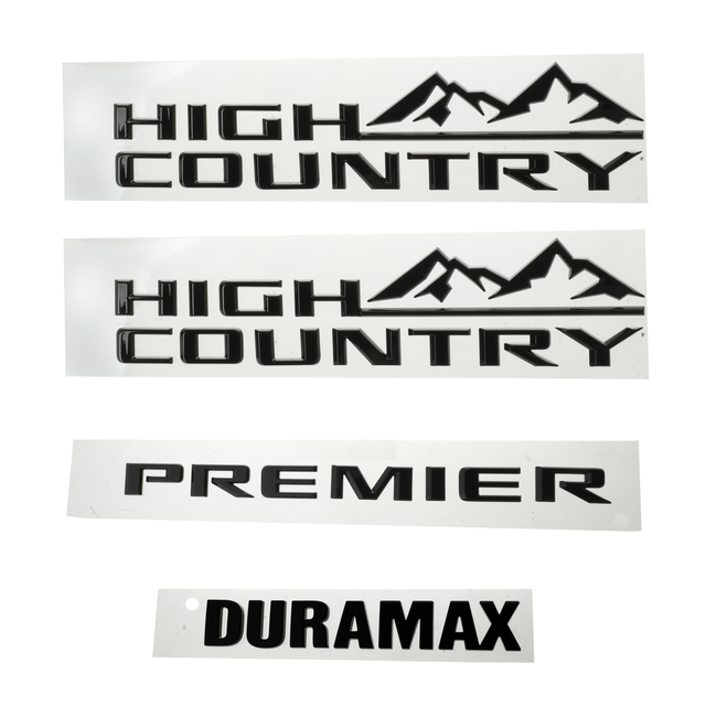 thumbnail image 2 of Tailgate Side Emblem Badge For 2015-2021 High Country Premier Duramax Trucks - 4pc Gloss Black 2 of 13