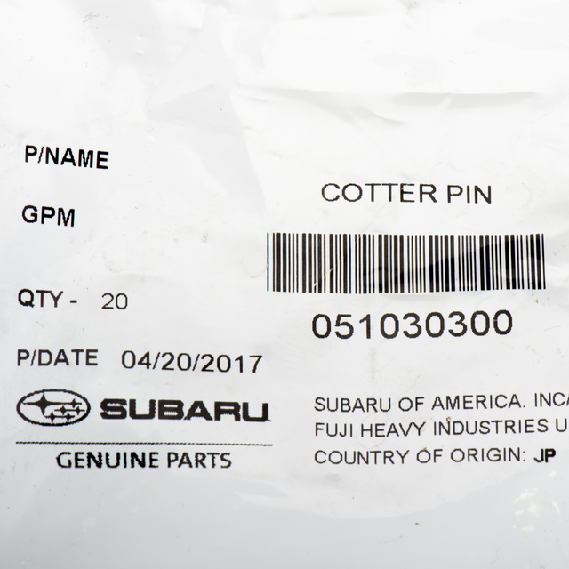 20032021 Subaru Outer Tie Rod Cotter Pin 051030300 QuirkParts