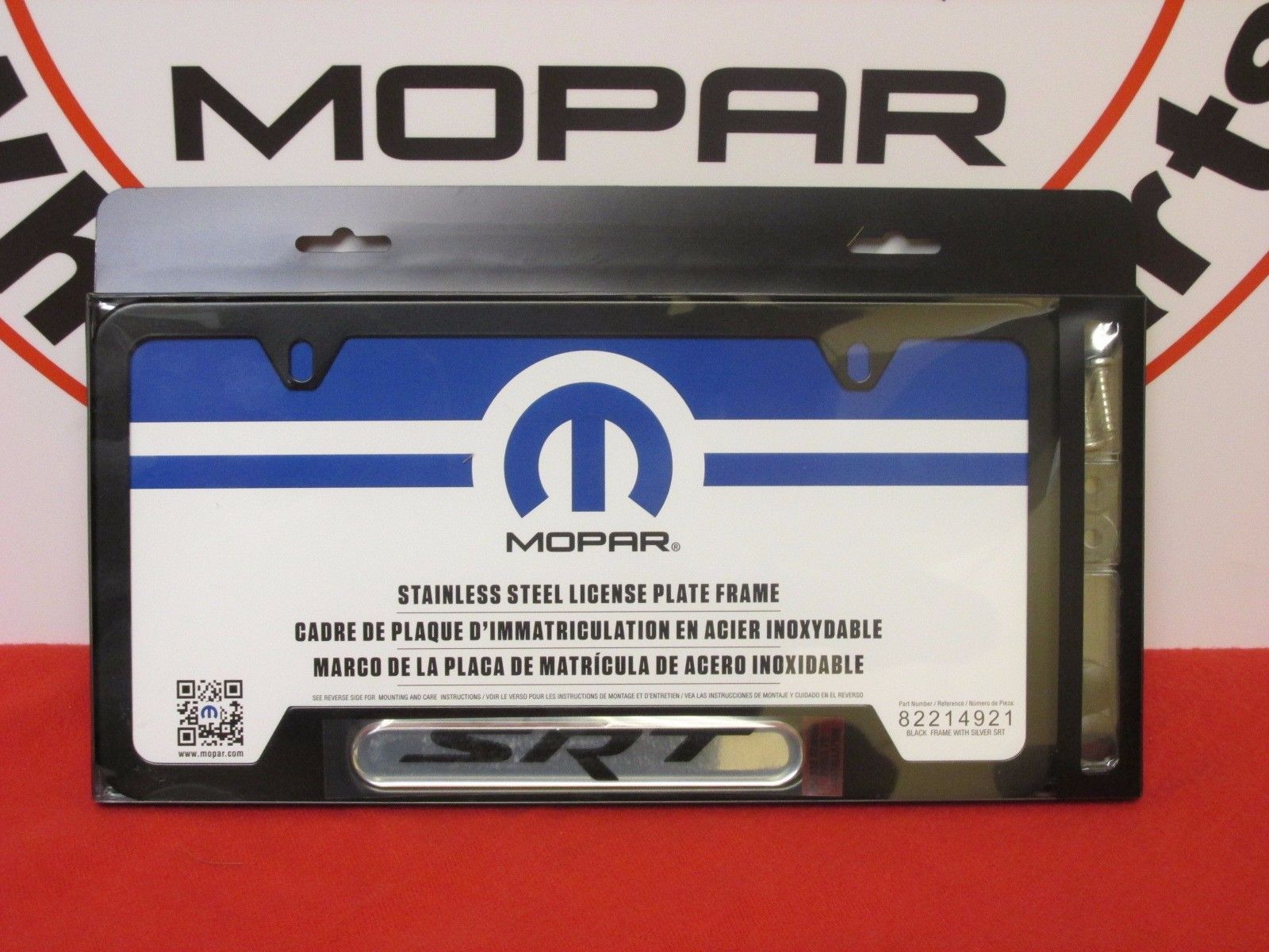 SRT Black License plate frame with SRT logo Mopar Wholesale Parts
