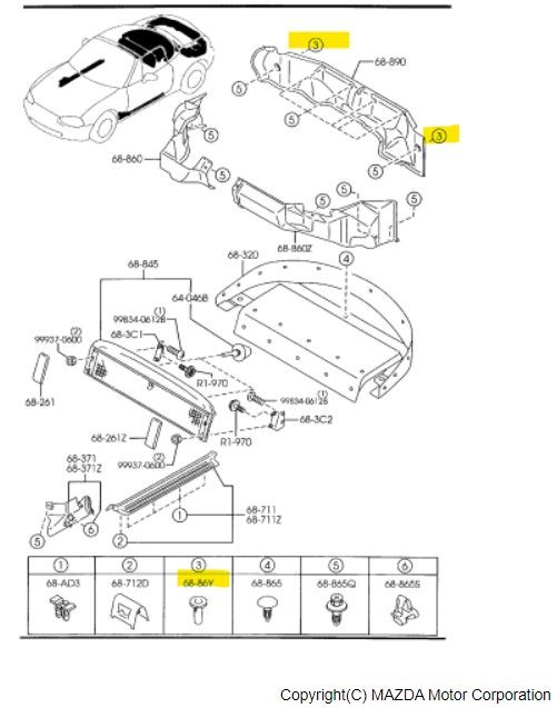 KA01-68-86YA - Trunk Side Trim Cap - 1993-2020 Mazda | Mazda Parts