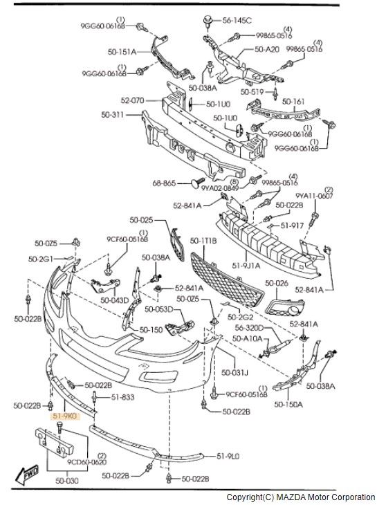 GP9A519H1A SKIRT(R) FRONT AIR DAM 2006 2007 Mazda 6 Werner
