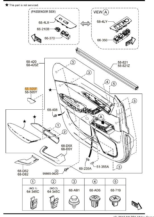 KD45-58-334A-02 - Interior Door Handle Bezel Cap - 2013-2020 Mazda