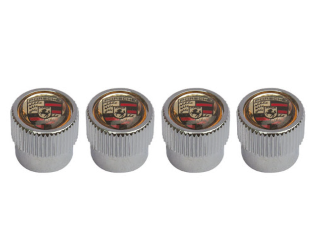 19972013 Porsche Valve Stem Cap Set Silver with Colored Crest PNA