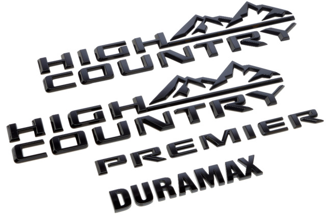 thumbnail image 2 of Tailgate Side Emblem Badge For 2015-2021 High Country Premier Duramax Trucks - 4pc Gloss Black 2 of 13