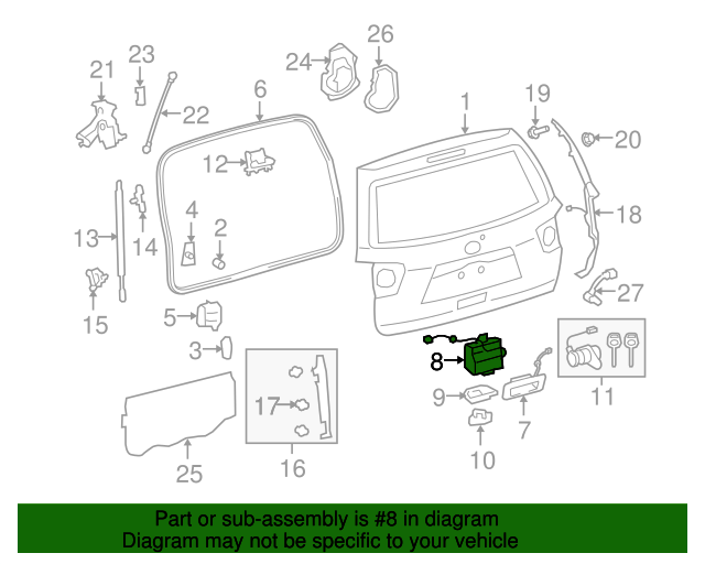 691500C010 Power Door Lock Actuator Rear Liftgate 2001-2007