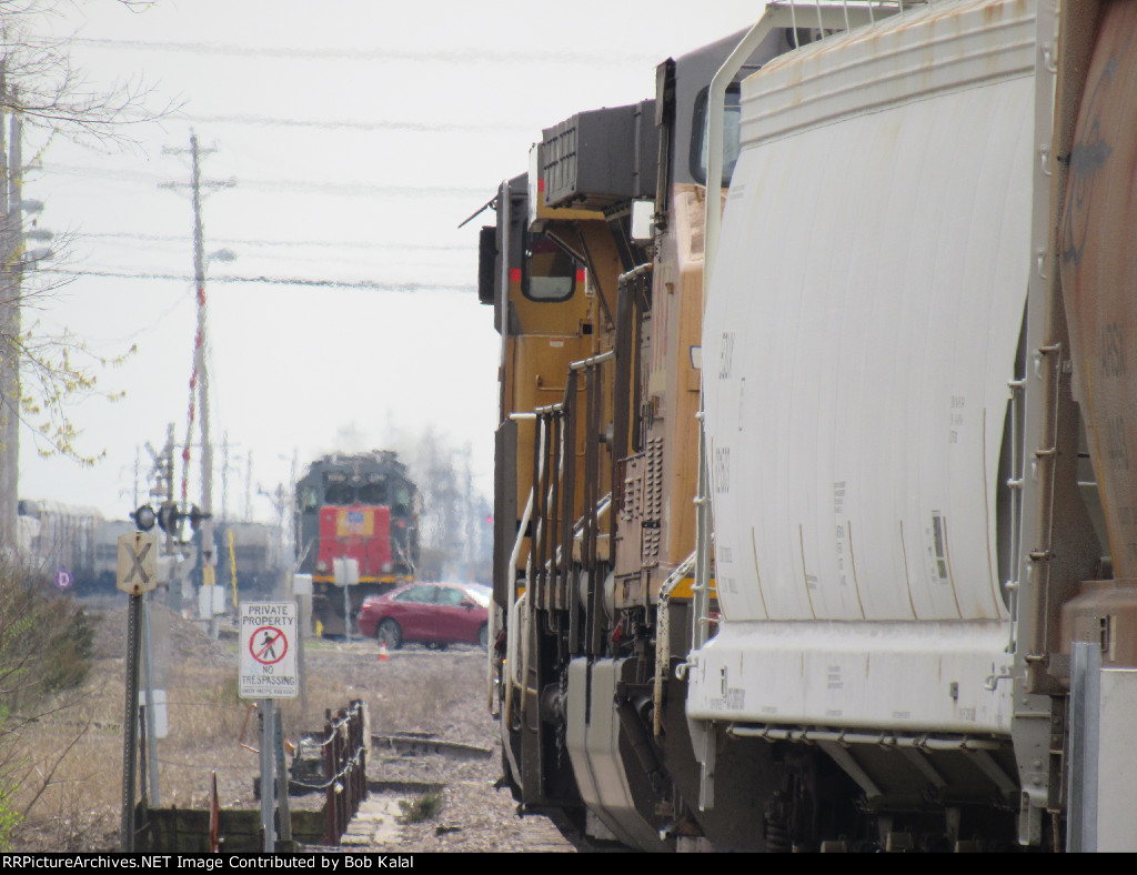 UP 2748 6964 Southbound on Siding Track Heading for the Yard
