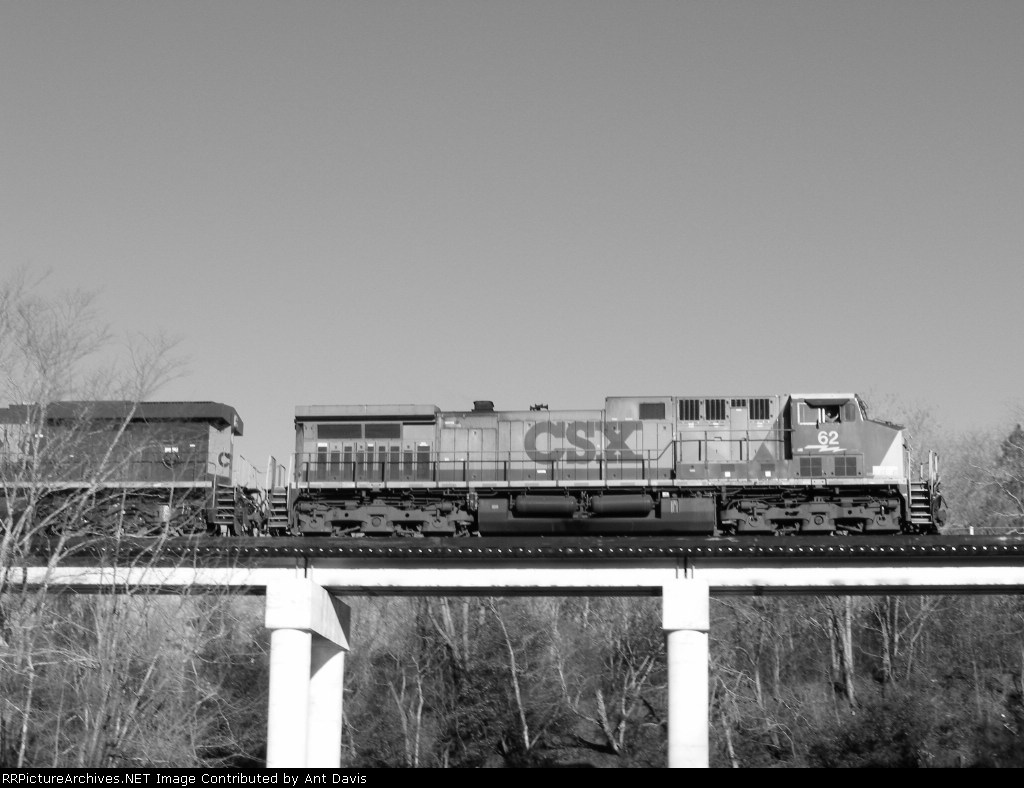 CSX 62 in Augusta Canal in B&W