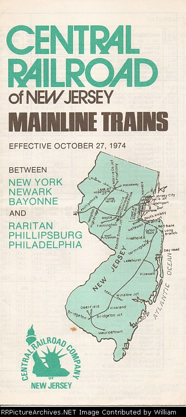 Central Railroad of New Jersey, Mainline Trains Time Table - 1974