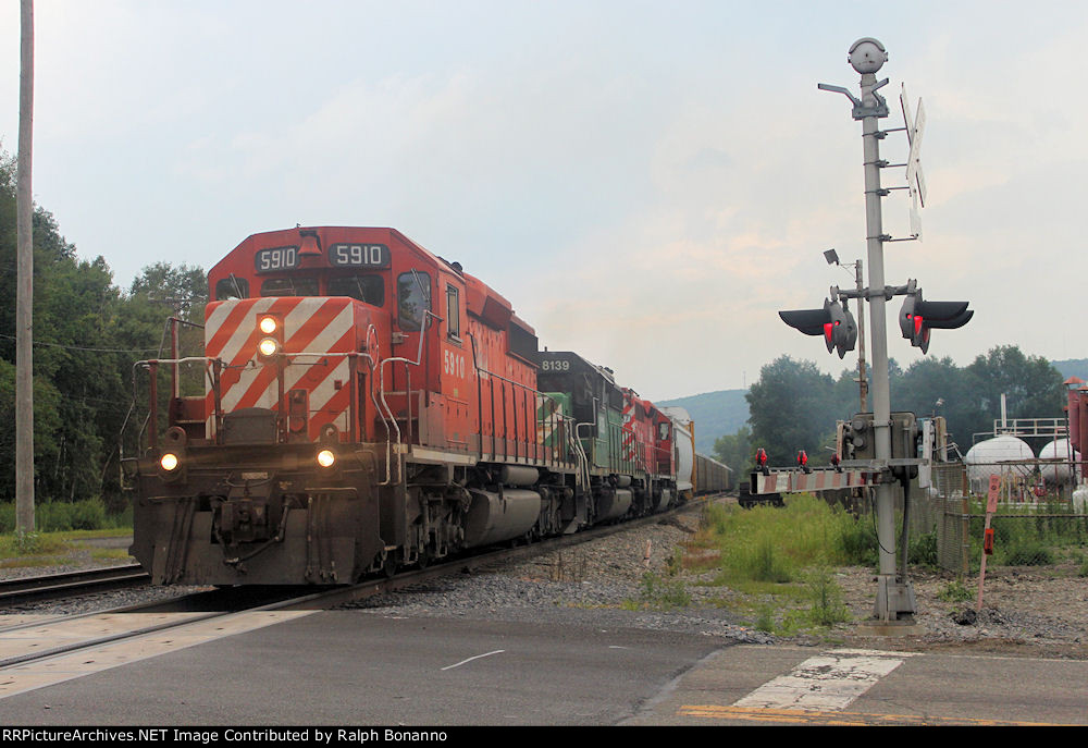 CP train 258 departs Conklin hyard at Terrace Drive with aV all EMD ...