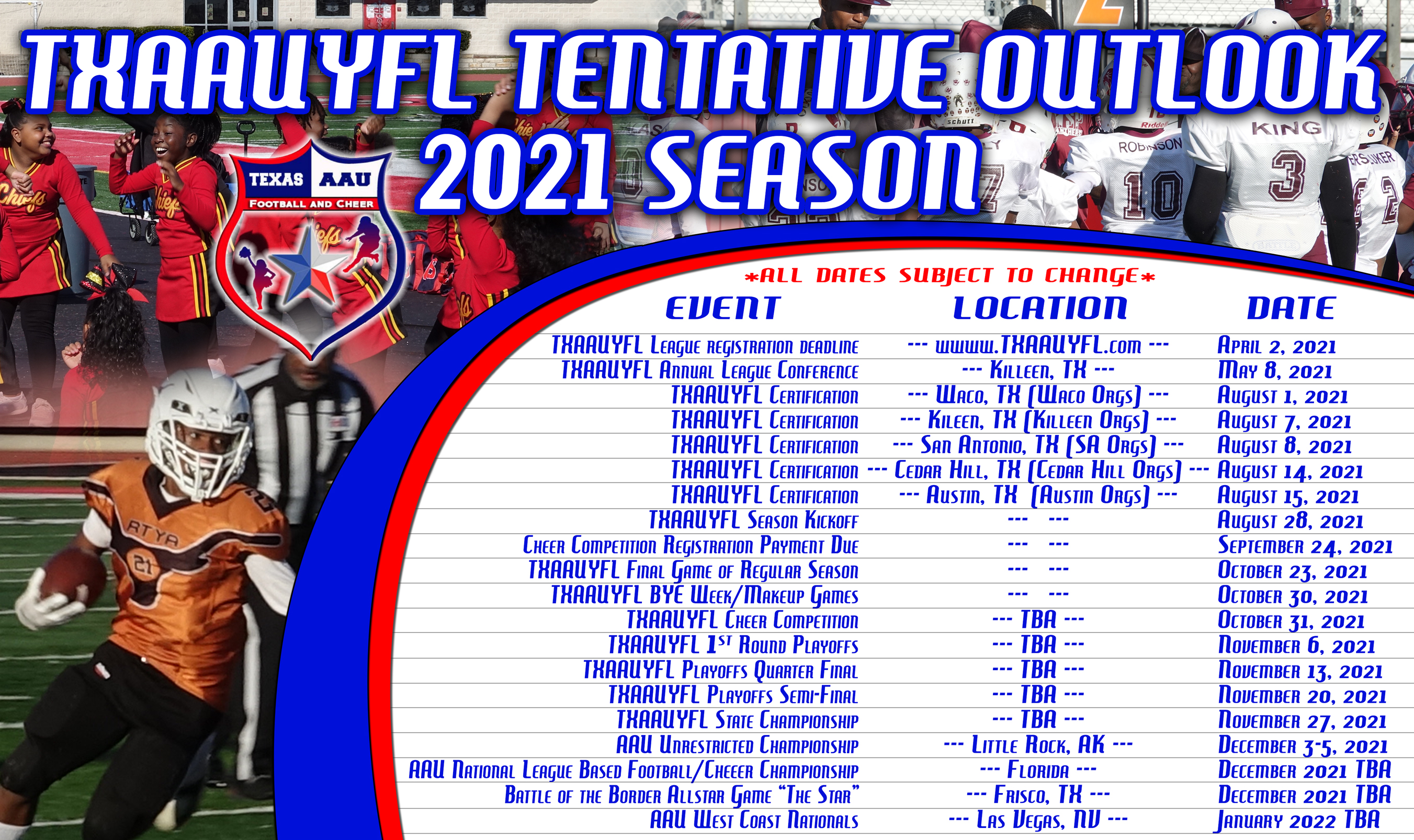 Welcome Texas Aauyfl And Cheer Texas Aau Youth Football League