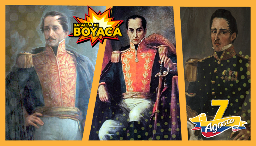 Imagen de los héroes Simón Bolívar, Francisco de Paula Santander y José María Córdova
