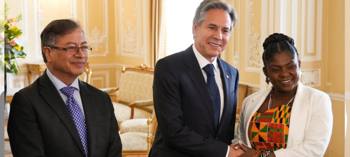 Presidente de Colombia, Gustavo Petro; Secretario de Estado de Estados Unidos, Antony Blinken; vicepresidenta Francia Márquez.