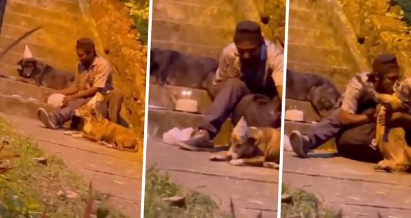 La tierna historia del habitante de calle que celebra el cumpleaños de su perro