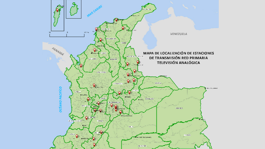 Mapa de localización de estaciones de Transmisión Red Primaria – Televisión Analógica