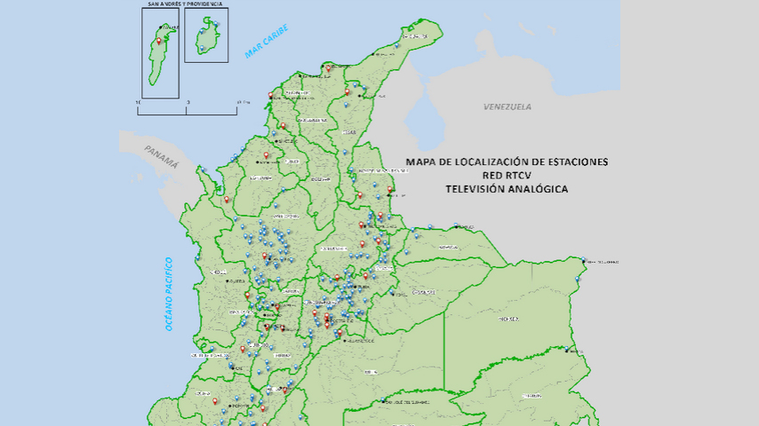 Mapa de localización de estaciones de Transmisión Red RTVC – Televisión Analógica