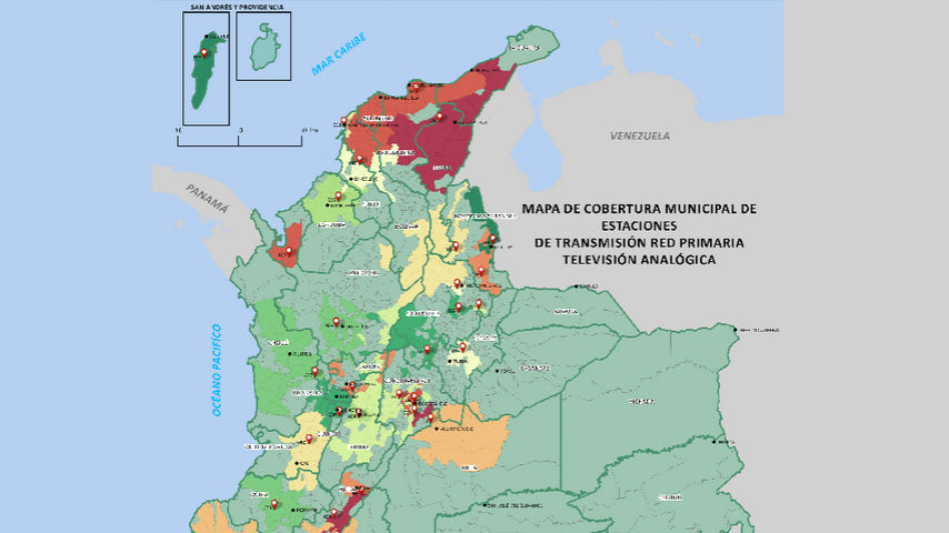 Mapa de cobertura de estaciones de Transmisión Red Primaria – Televisión Analógica