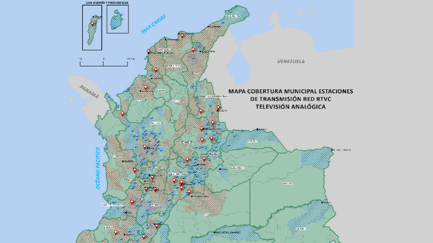 Mapa de cobertura de estaciones de Transmisión Red RTVC – Televisión Analógica
