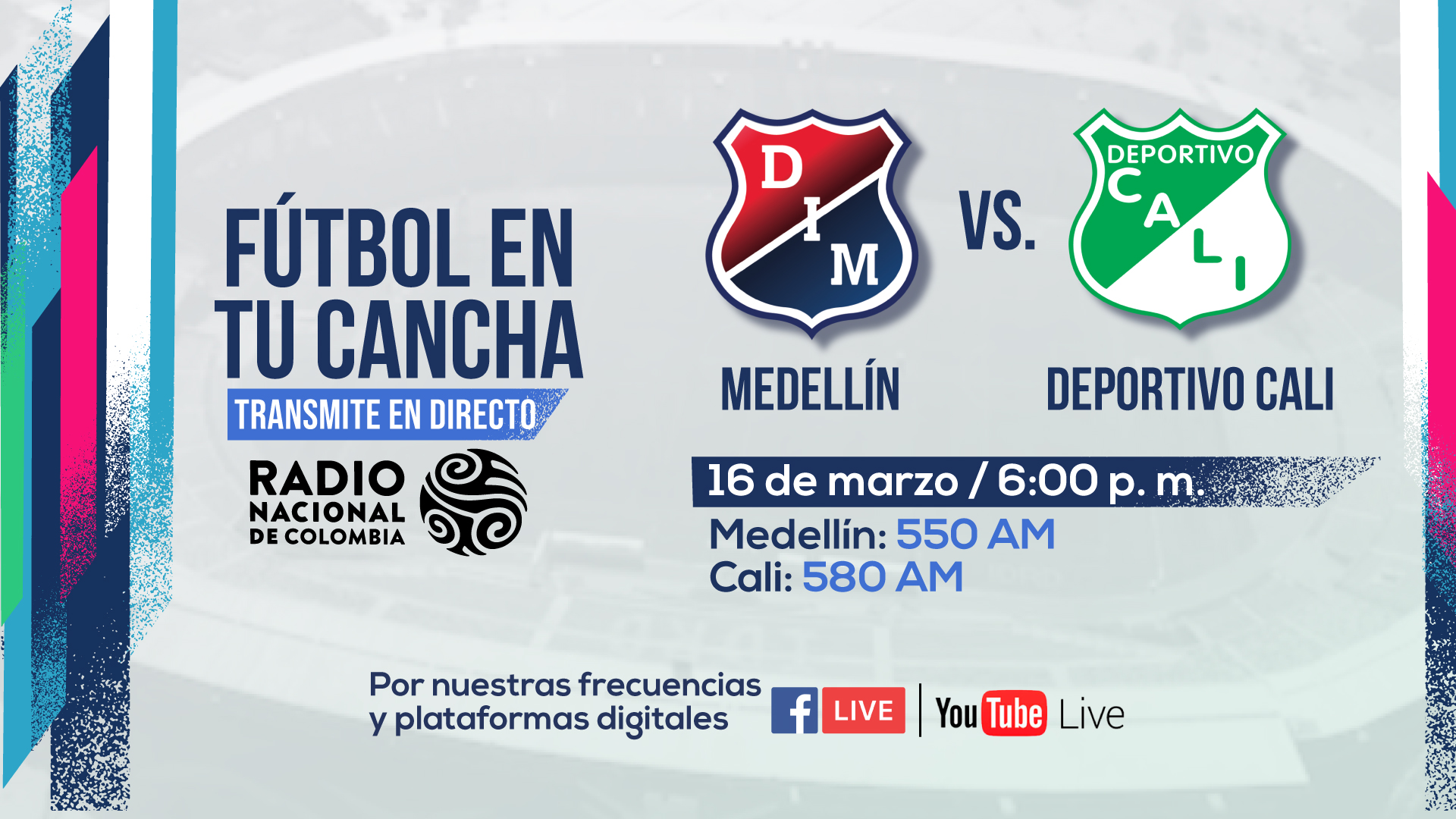 Gran duelo en el Atanasio: Independiente Medellín vs. Deportivo Cali, en vivo, por Radio Nacional de Colombia.