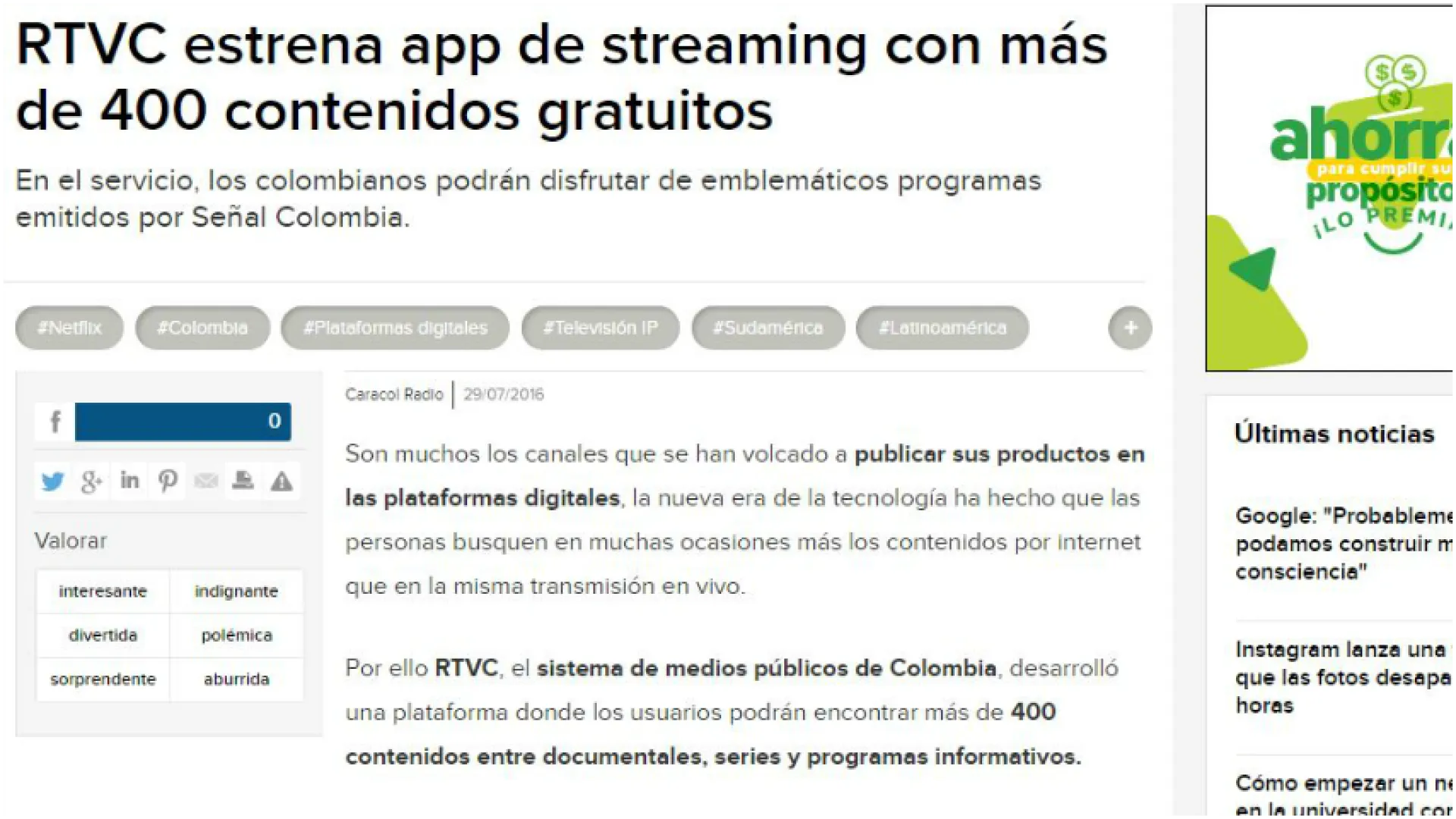RTVC estrena app de streaming con más de 400 contenidos gratuitos