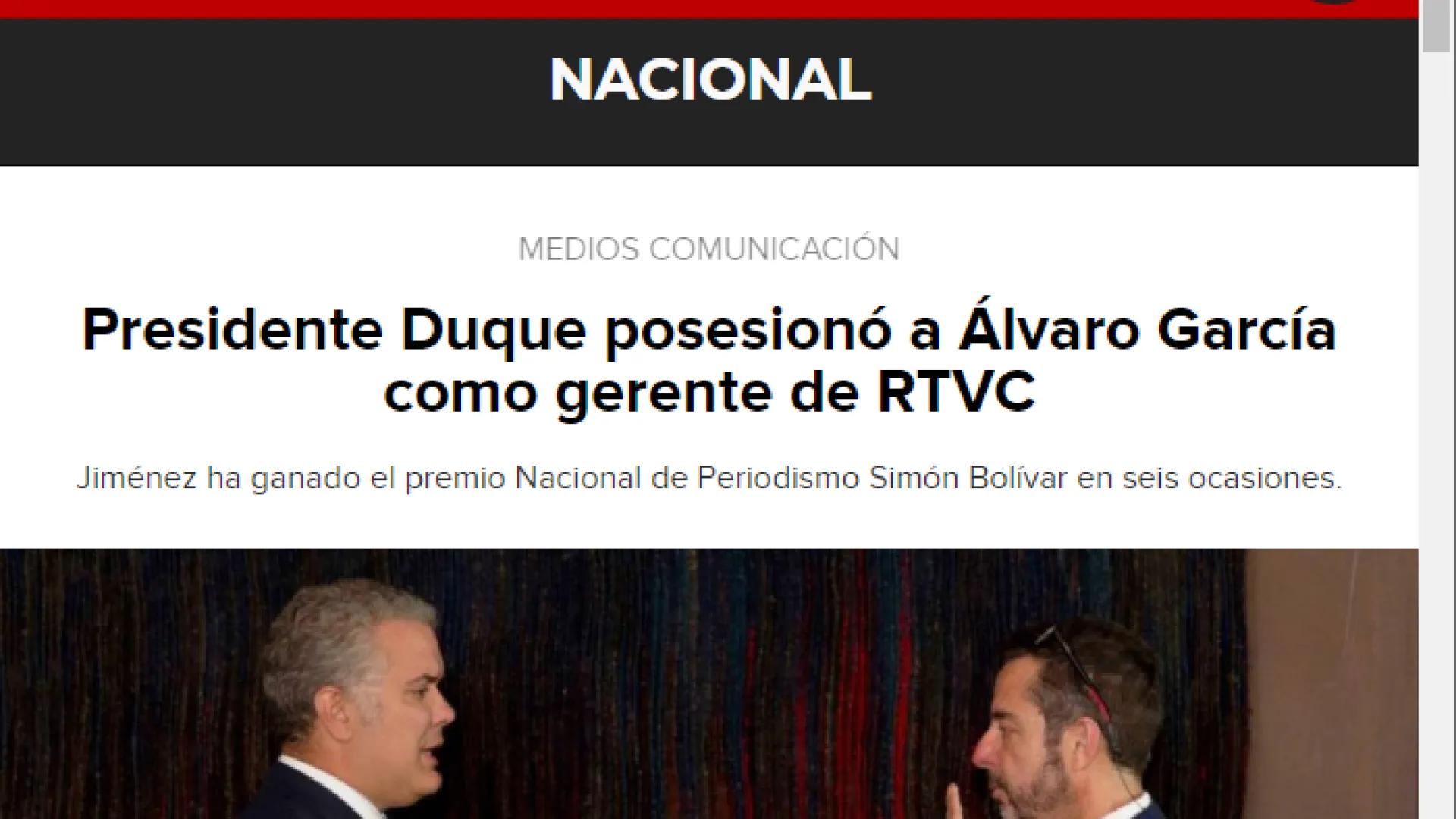 Caracol Radio: Presidente Duque posesionó a Álvaro García como gerente de RTVC