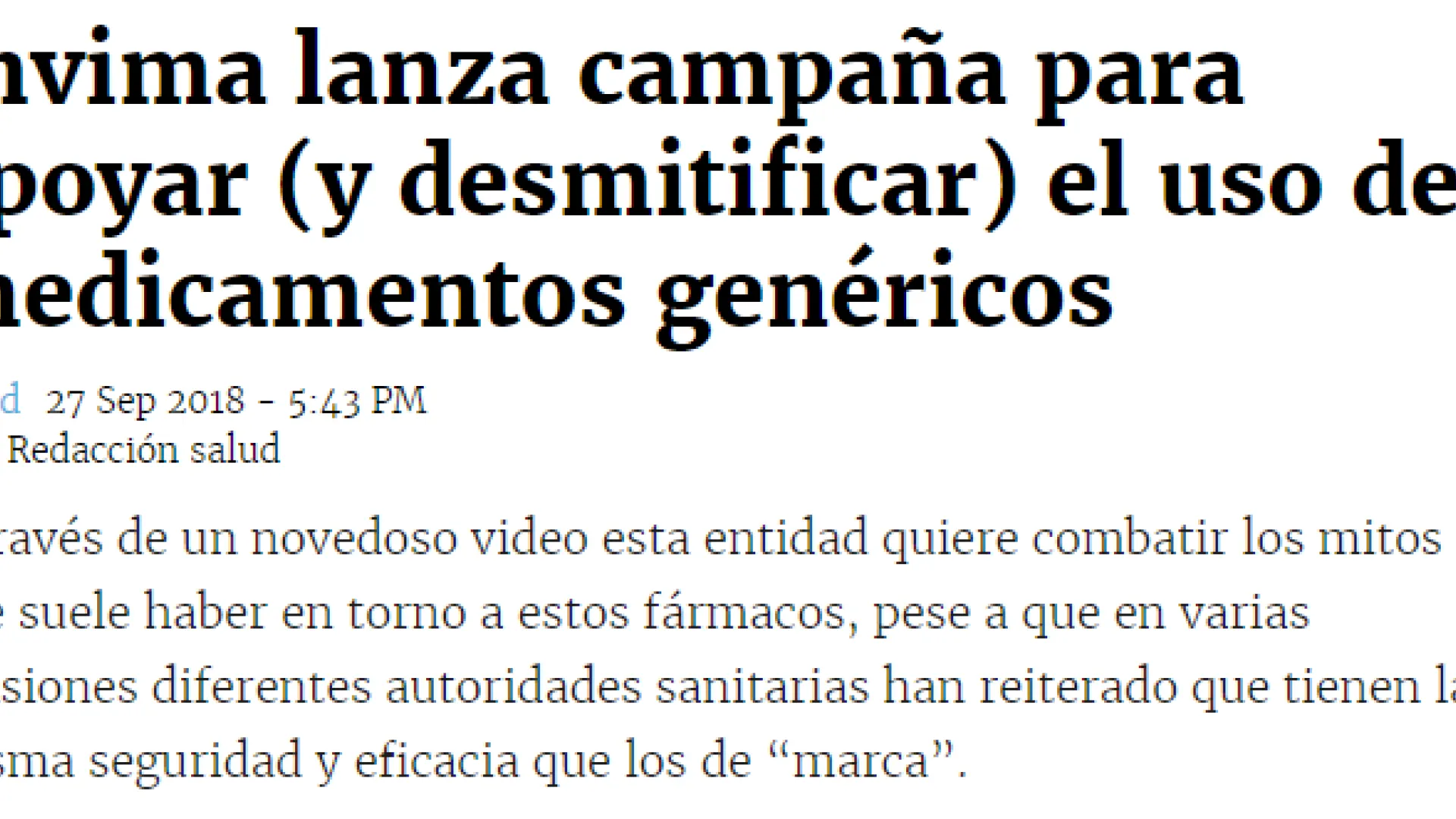 Invima lanza campaña realizada por RTVC sobre medicamentos genéricos