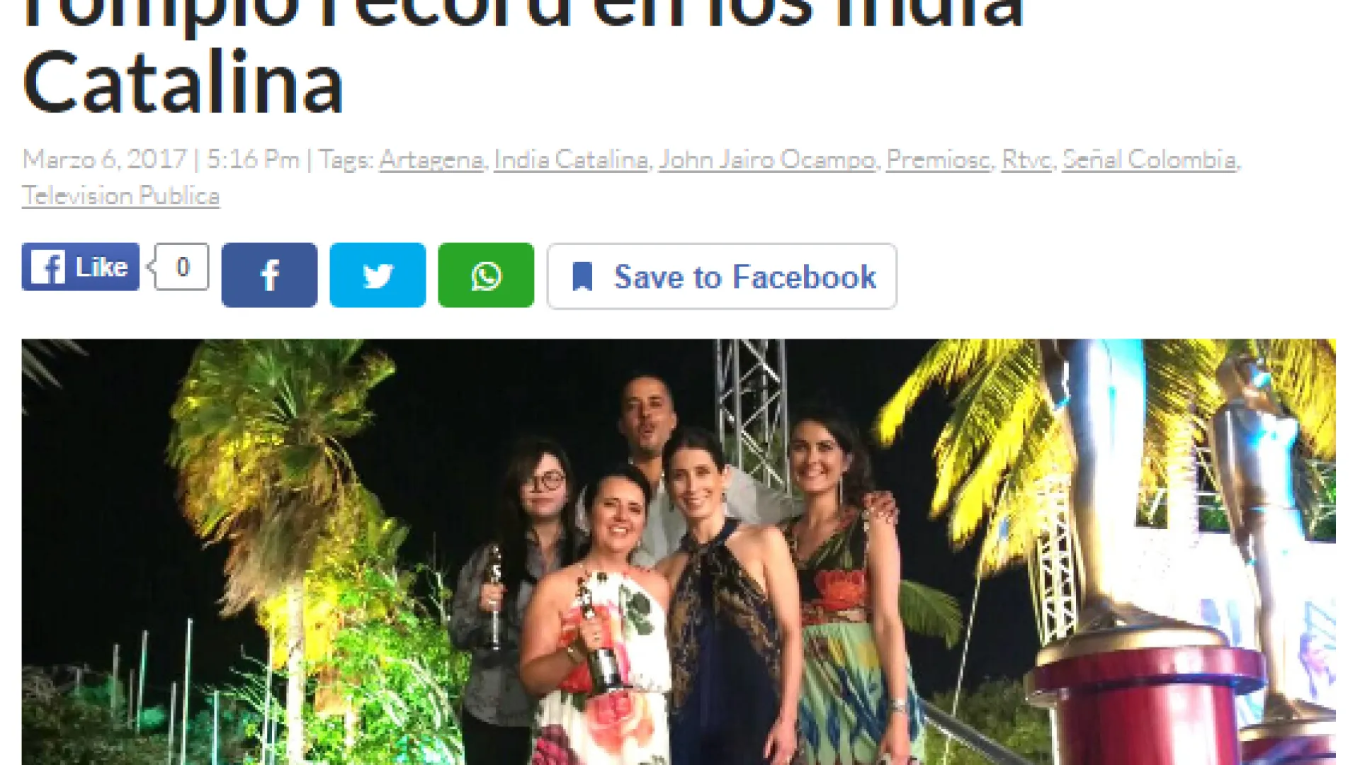 El canal público Señal Colombia rompió récord en los India Catalina