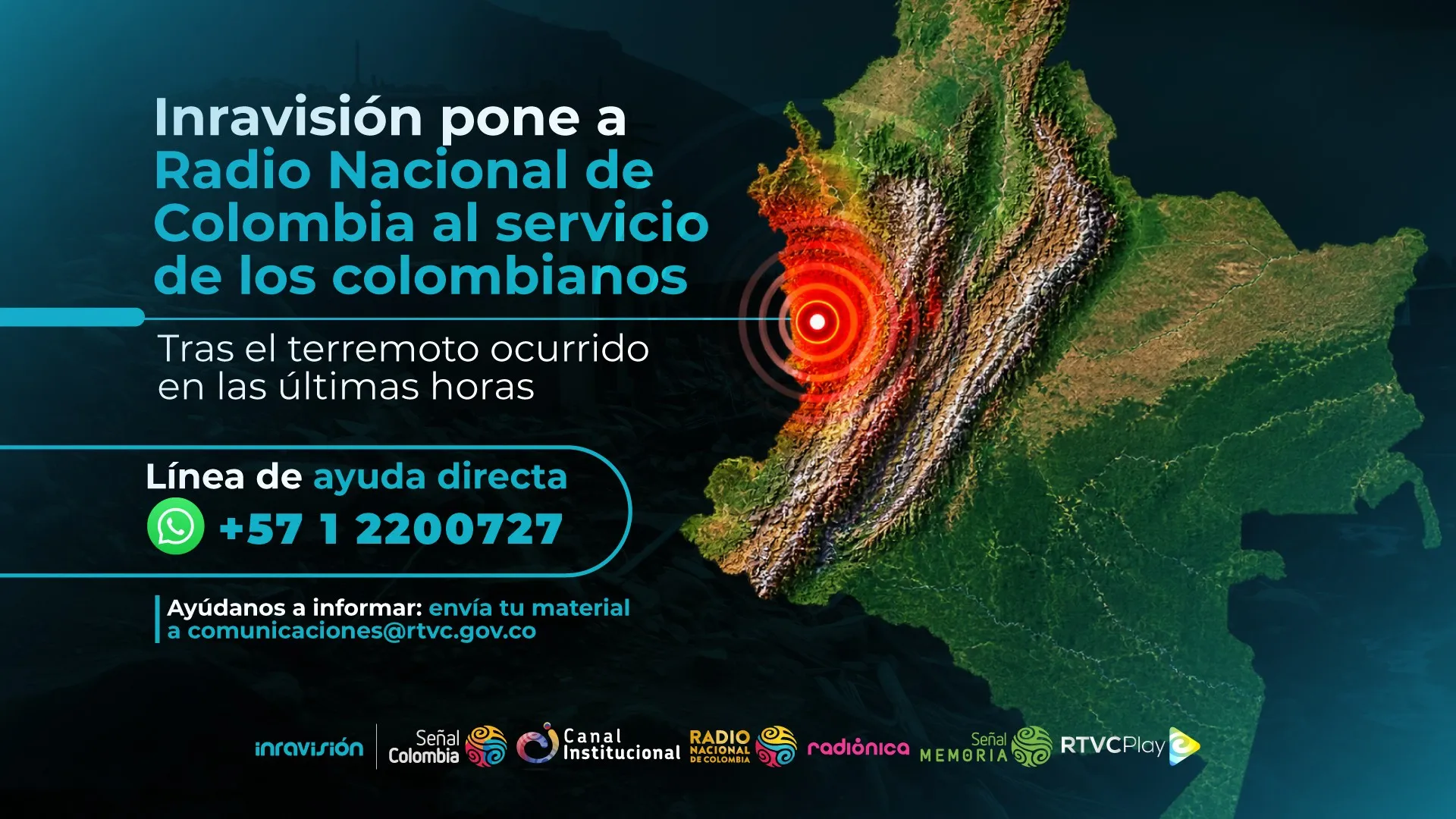 Inravisión pone a Radio Nacional de Colombia al servicio de los colombianos tras el terremoto ocurrido en las últimas horas