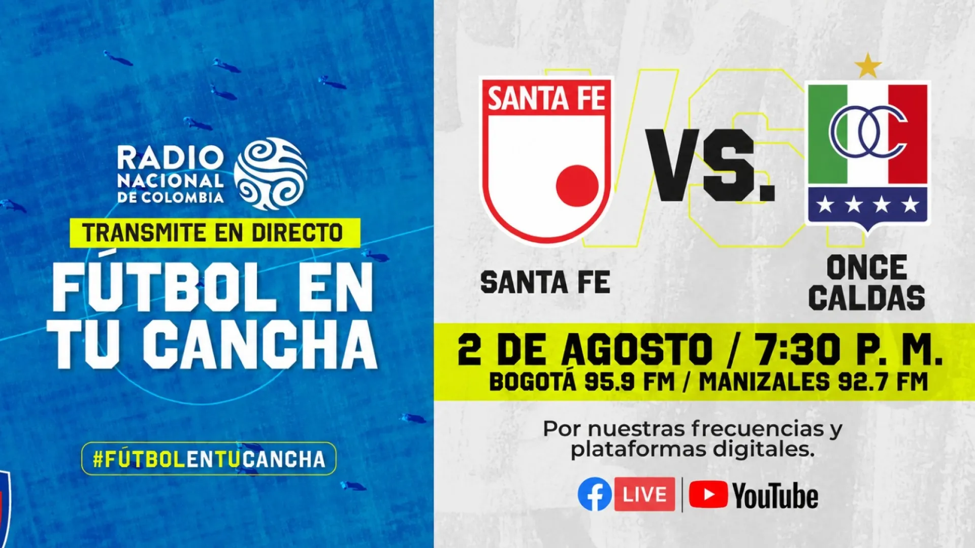 Regresó la Liga de fútbol a Radio Nacional de Colombia: Santa Fe vs Once Caldas