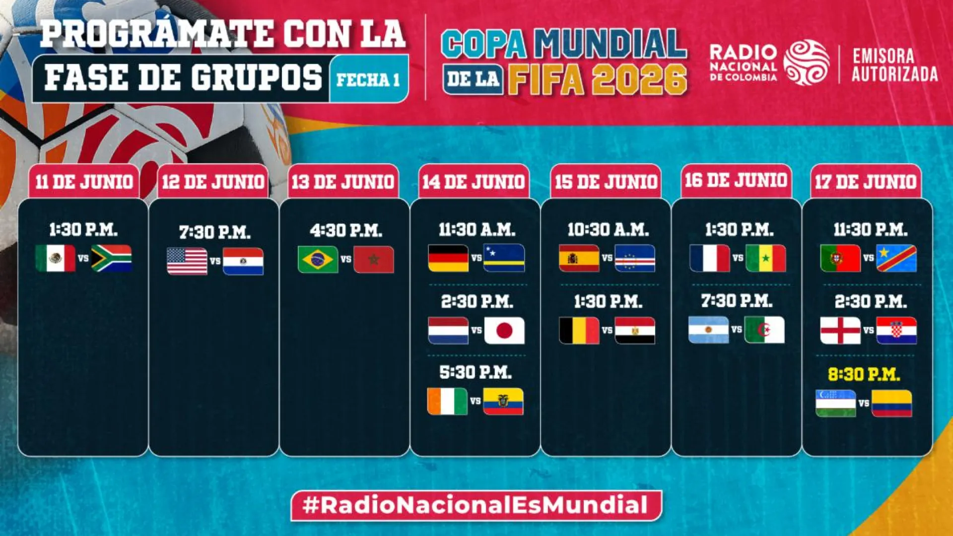 Así se jugarán y se transmitirán los partidos de la primera semana de la Copa Mundial de la FIFA