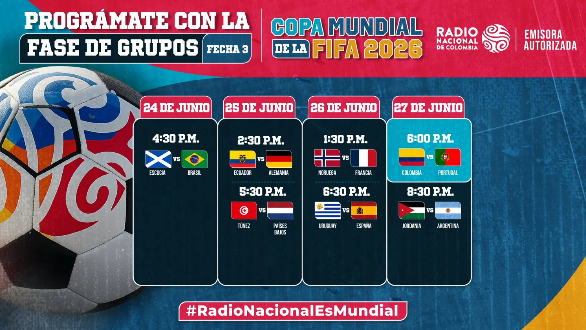 Inicia la fase definitiva de la Copa Mundial de la FIFA 2026: vívala por Radio Nacional de Colombia