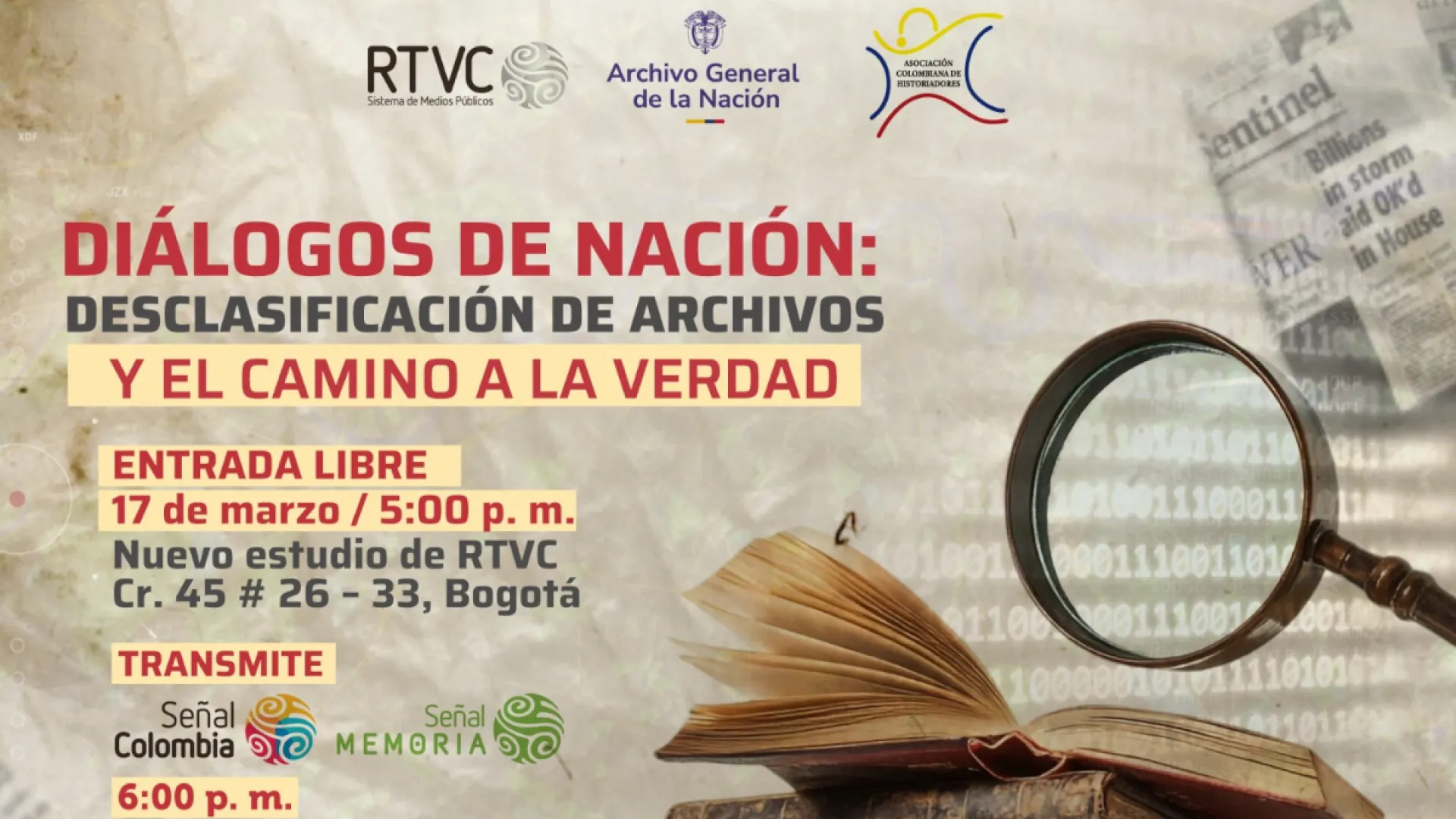 ¡Conversatorios gratis en RTVC! Diálogos de Nación: desclasificación de archivos y el camino a la verdad