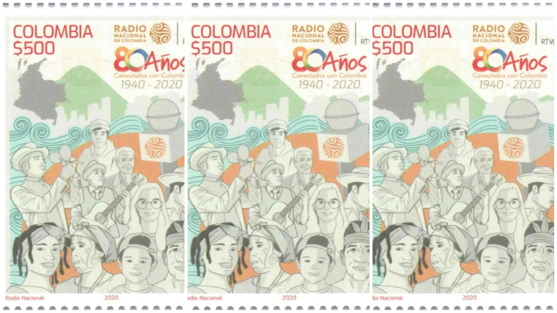 Estampilla Radio Nacional de Colombia 80 años