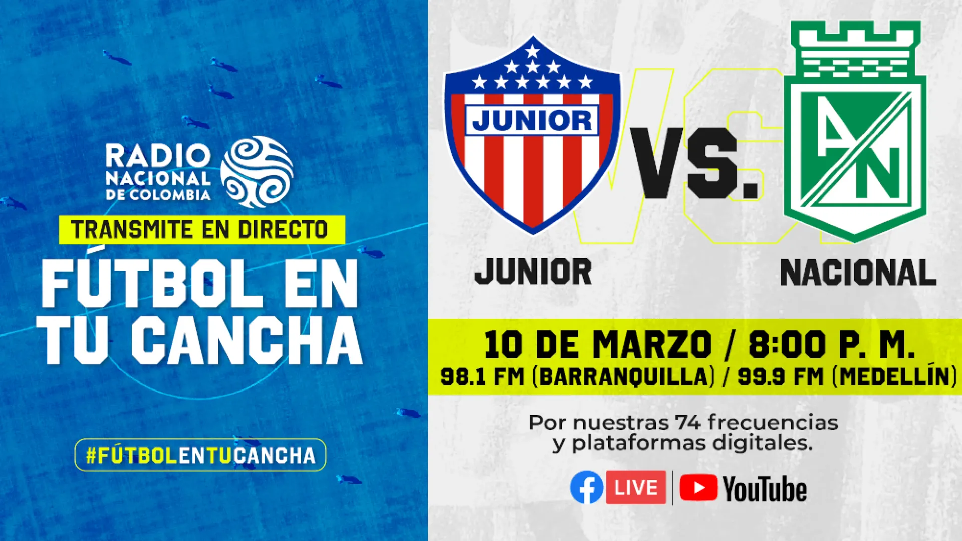 Junior vs. Nacional, el partido que llegará a todas las regiones del país