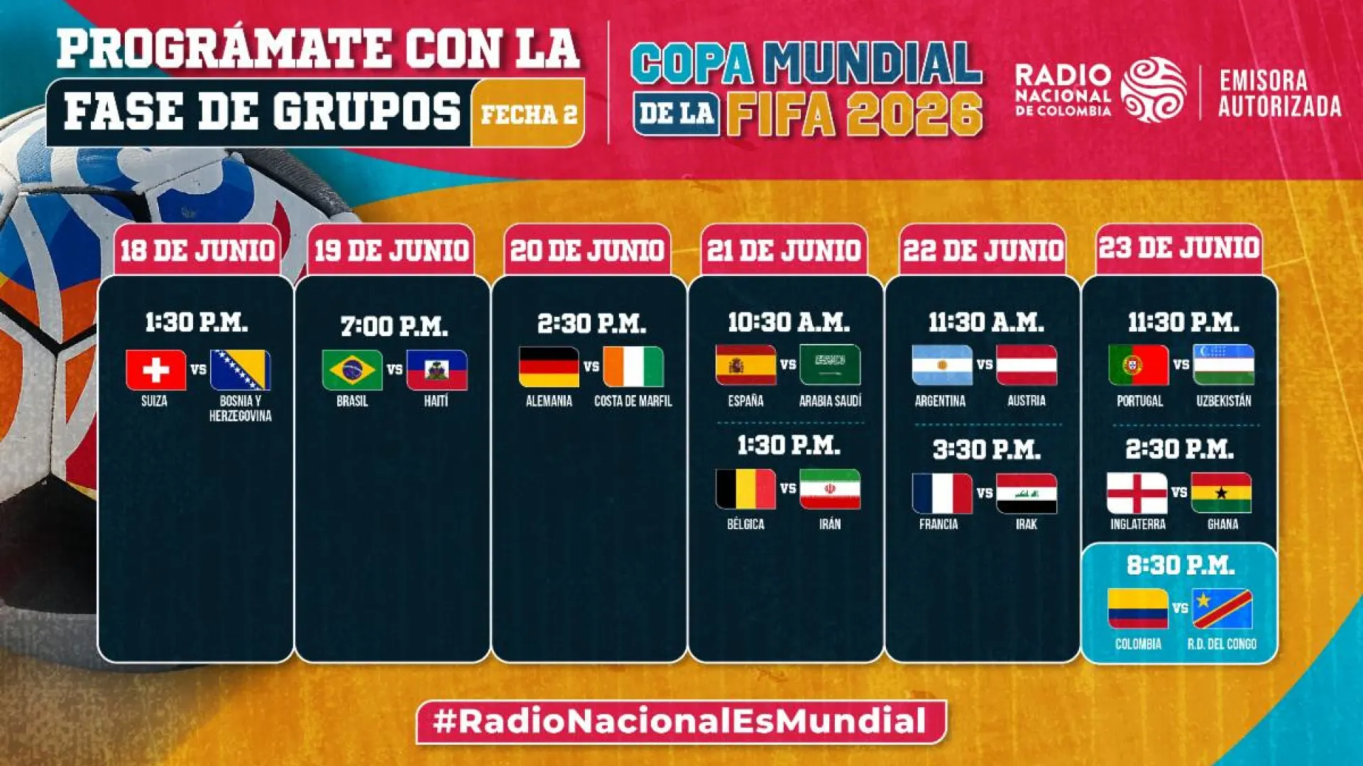 Radio Nacional de Colombia en vivo con la segunda fecha de la Copa Mundial de la FIFA: ¡La clasificación está en juego!