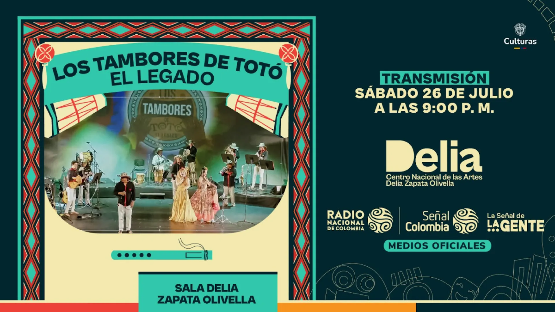 "Los tambores de Totó", la primera transmisión por radio y televisión pública como medios oficiales del Centro Nacional de las Artes