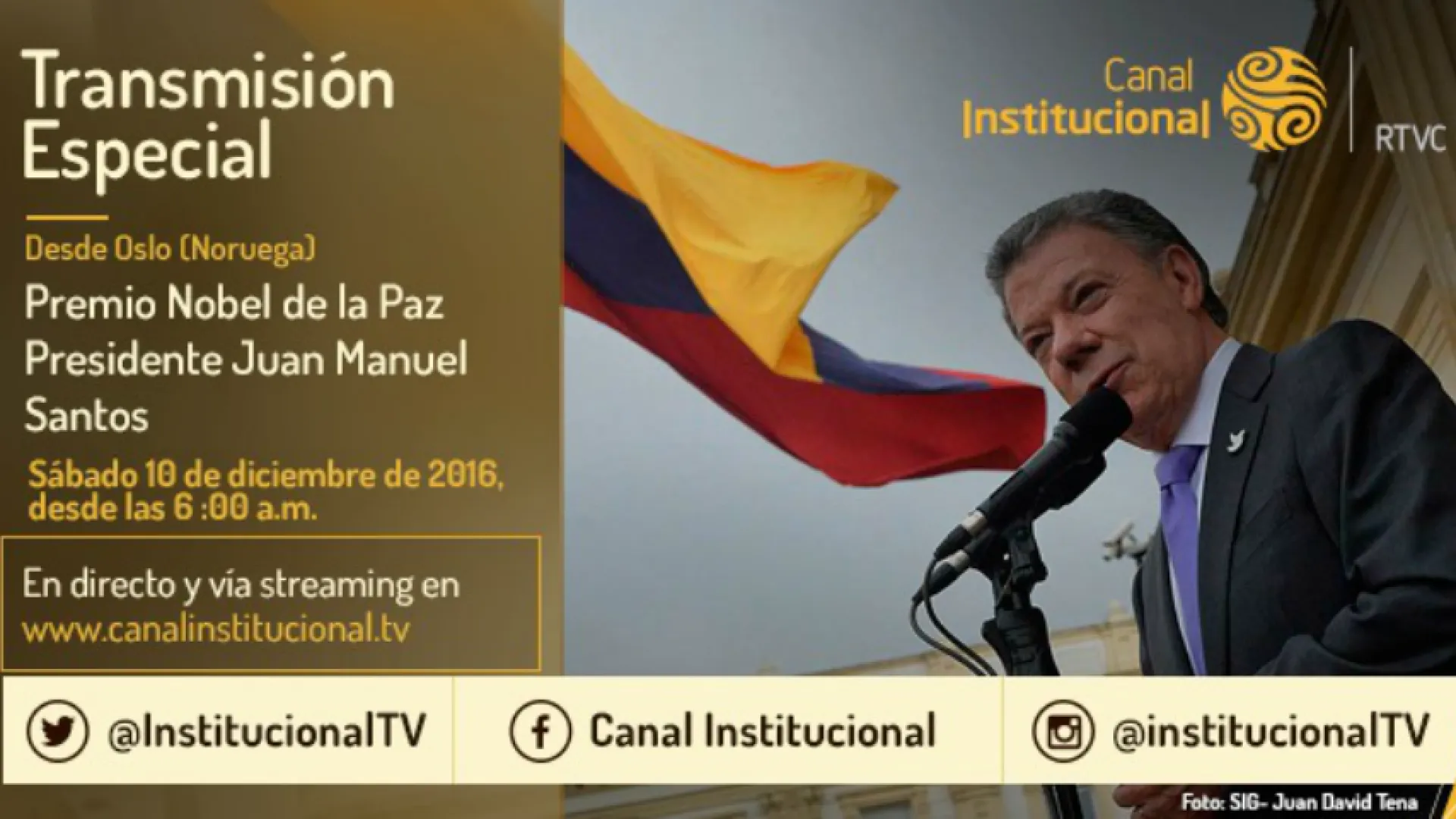 TV y radio pública transmiten entrega del Nobel de Paz a Juan Manuel Santos