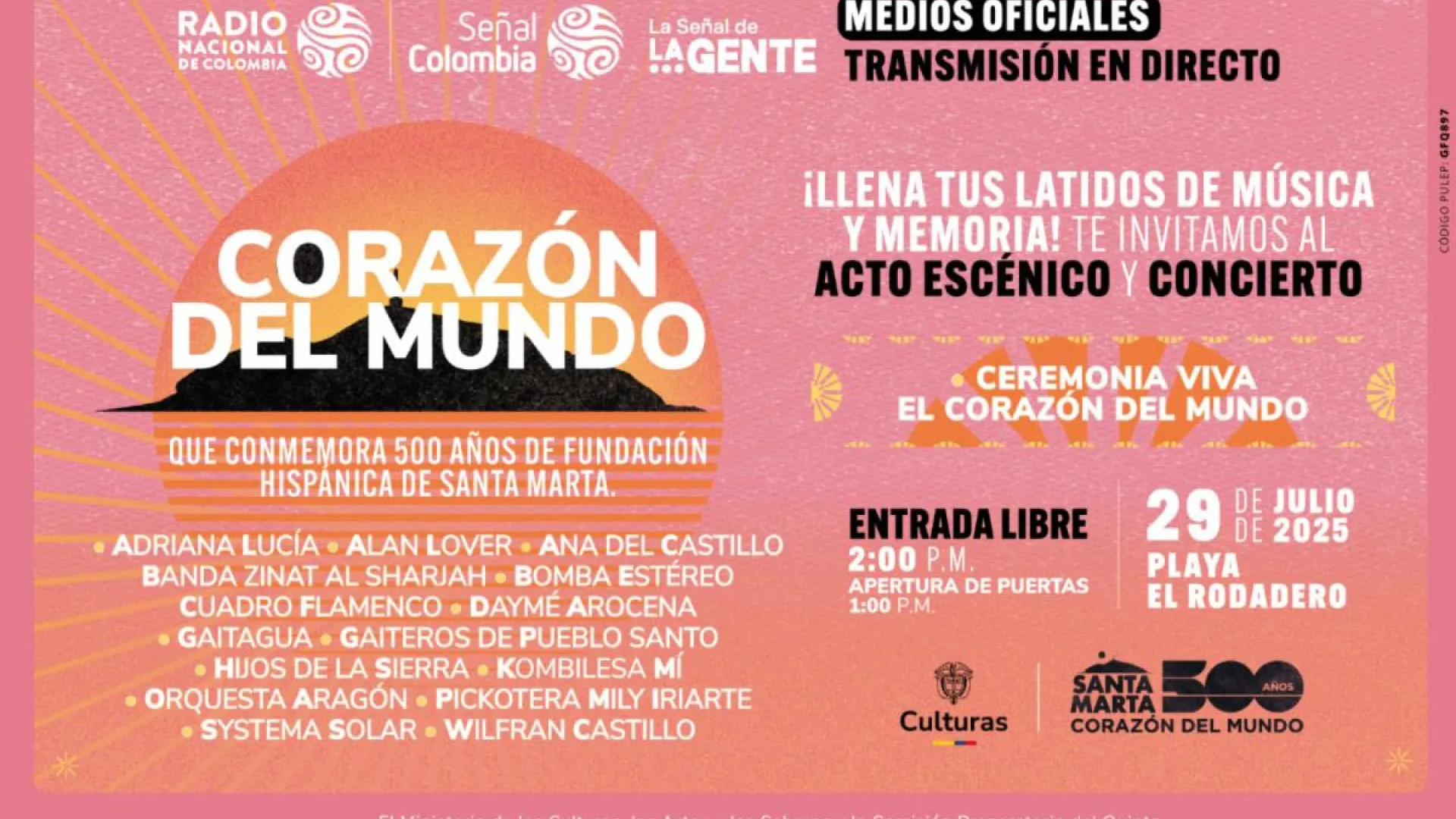 Wilfran Castillo, Adriana Lucía, Ana del Castillo, Bomba Estéreo, Orquesta Aragón, Daymé Arocena y más, en la transmisión en directo del ‘Concierto Corazón del Mundo’