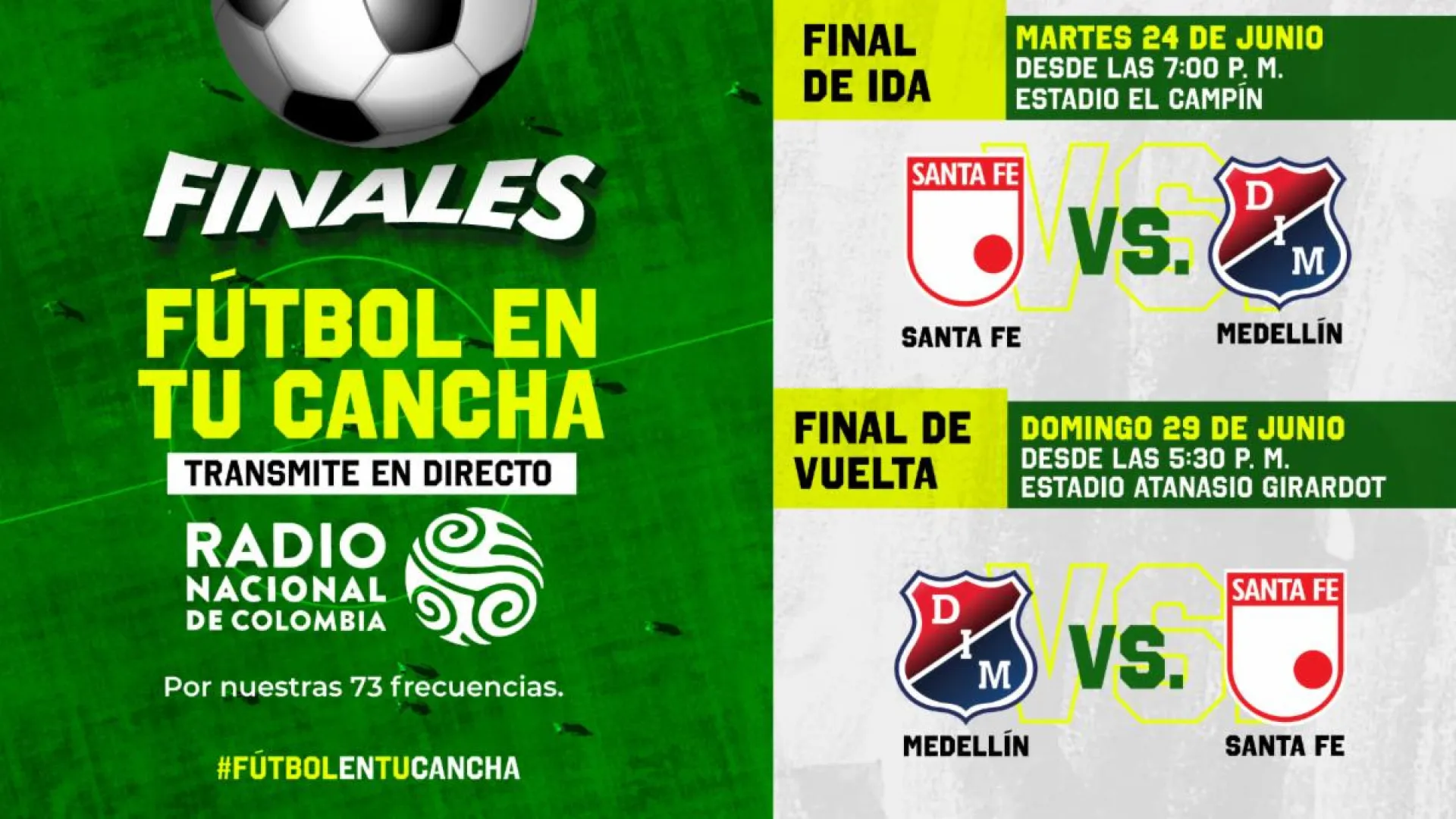 Los dos partidos de la gran final roja se escucharán por Radio Nacional de Colombia, en todo el país