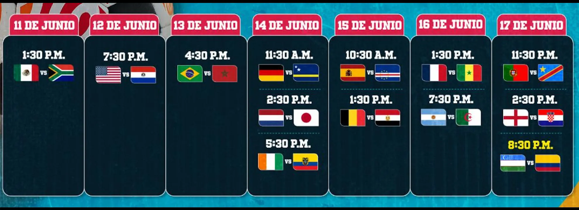 Así se jugarán y se transmitirán los partidos de la primera semana de la Copa Mundial de la FIFA