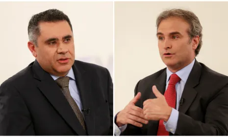 Pablo Felipe Robledo, superintendente de Industria y Comercio y Juan Carlos Villalba, presidente de Con-summa en Conversemos de Economía