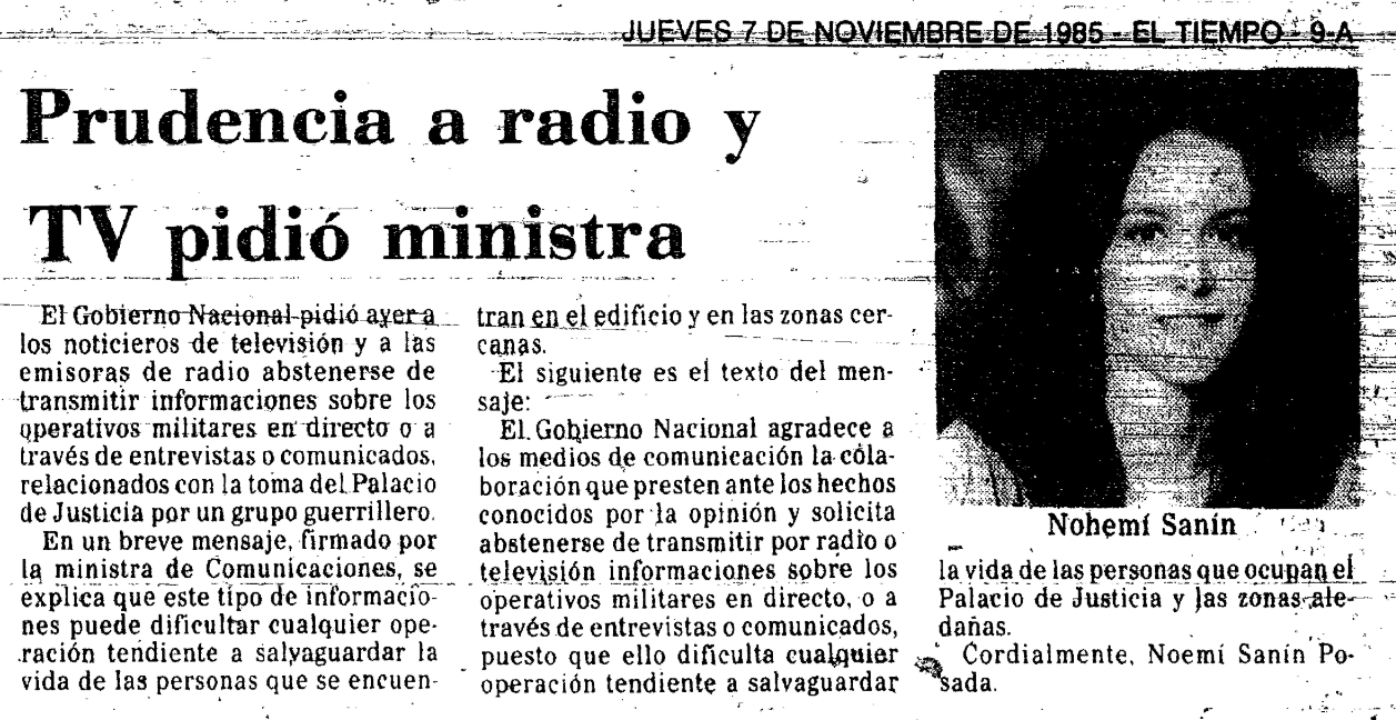 Pedido de censura del gobierno de Colombia en la toma del Palacio de Justicia