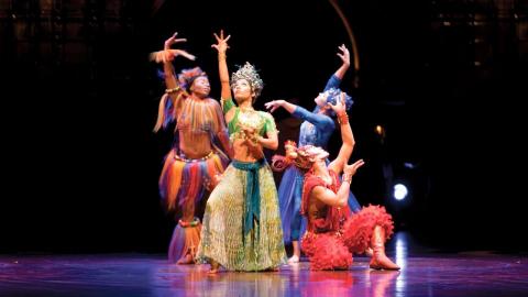 Artistas del circo del sol en escena