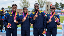 Colombia logra el bronce en relevo mixto de 4x100 m en atletismo, durante los XIII Juegos Suramericanos